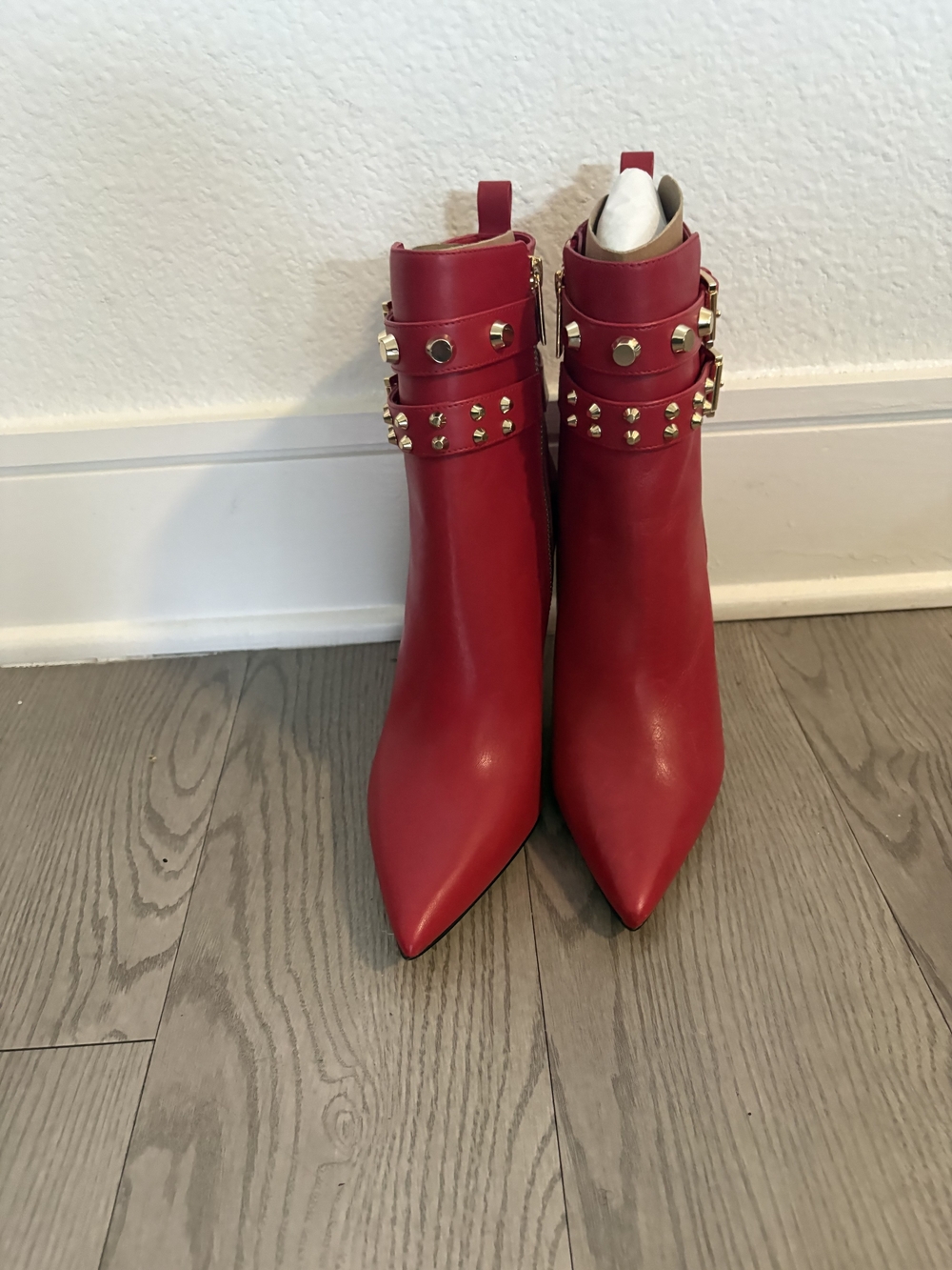 Michael Kors Red Pointed-Toe Studded Ankle Boots